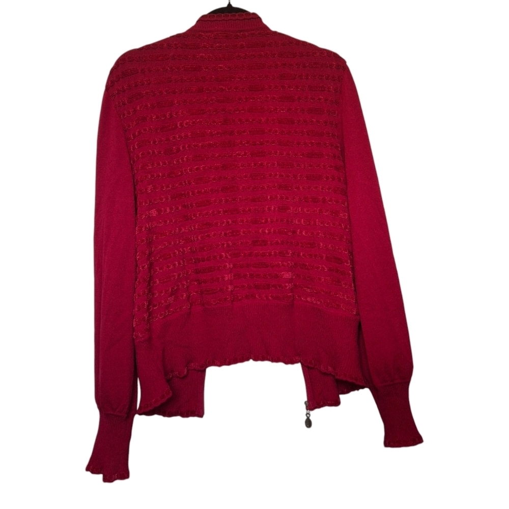 St. John Collection Red Knit Full Zip Long Sleeve Cardigan Sweater Women Size 14 - Picture 7 of 16